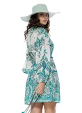 Rochie de vara mini din bumbac imprimeu paisley bohemian verde cu alb picture - 2