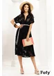 Rochie de vara neagra din bumbac dantelat si cordon cu inel de lemn