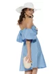 Rochie de vara scurta din bumbac bleu cu maneci bufante