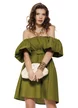 Rochie de vara scurta din bumbac olive cu maneci bufante
