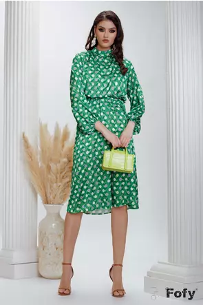 Rochie de voal satinat verde lime cu buline colorate