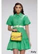 Rochie de zi premium verde cu centura si aplicatii de cristale si perle pe guler
