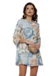 Rochie diafana din voal cu imprimeu floral baby blue croi in A cu funda la spate