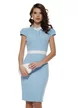 Rochie elegantă baby blue Fofy cu talie contrastantă și aplicație florală ivory