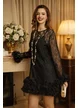 Rochie eleganta de ocazie din dantela premium cu strasuri si volane florale 3D