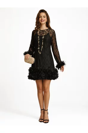 Rochie eleganta de ocazie din dantela premium cu strasuri si volane florale 3D