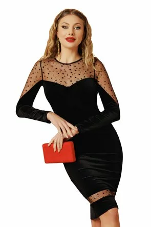 Rochie eleganta de ocazie Fofy neagră de catifea cu decupaje spectaculoase