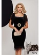 Rochie eleganta din catifea cu pene Fofy cu decolteu patrat si catarama din cristale si perle 