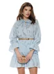 Rochie eleganta din jackard baby blue usor satinat cu volane si curea