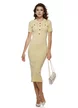 Rochie eleganta din tricot premium galben cu buzunare terminatii ondulate si accesorii aurii