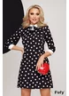 Rochie eleganta Fofy croi in A cu imprimeu buline medii cu guler alb si brosa inclusa