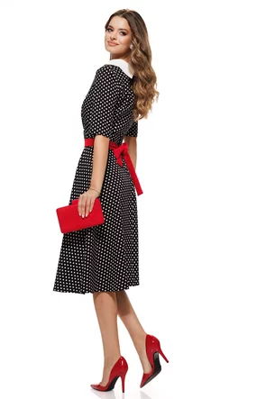 Rochie eleganta Fofy neagra cu buline si guler retro