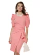 Rochie eleganta Fofy roz  premium cu fusta petrecuta si nod stilizat