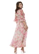 Rochie eleganta lunga din organza cu flori 3D si imprimeu floral roz