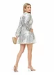 Rochie eleganta scurta imprimeu floral bohemian crem cu nasturi bijuterie diferiti si curea