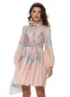 Rochie eleganta mini din bumbac roz imprimeu floral cu buzunare  si curea