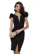 Rochie elegantă neagra cu decolteu adânc elastica cu accesori metalic auriu cu pietre in talie