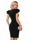 Rochie Fofy elegantă neagra cu decolteu adânc elastica cu accesoriy metalic auriu cu pietre picture - 2
