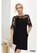 Rochie eleganta neagra Fofy croi in A cu platca din margele si pene naturale la maneci