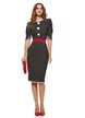 Rochie eleganta office Fofy cu buline cu nasturi floare si cordon rosu