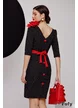 Rochie eleganta office Fofy imprimeu buline cu floare rosie lucrata manual