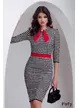 Rochie eleganta office Fofy imprimeu pied du coq cu esarfa rosie