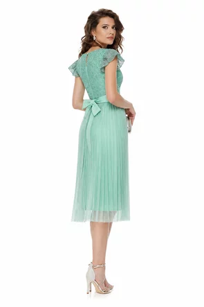 Rochie eleganta turcoaz Fofy croi lejer din tull plisat si bust paiete delicate