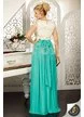 Rochie elegantă turquoise cu bust ecru din dantelă 3D
