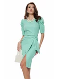 Rochie eleganta Fofy turquoise menta cu fusta petrecuta si nod stilizat picture - 1