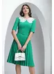 Rochie eleganta verde Fofy cu fusta plisata si guler brodat retro