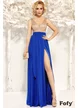 Rochie Fofy albastru royal elegantă cu bust din glitter auriu si decolteu un V