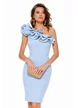 Rochie Fofy bleu de ocazie asimetrica cu volane maxi pe umar