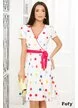 Rochie Fofy clos petrecuta cu imprimeu buline multicolore si detalii fuchsia