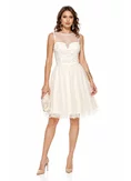 Rochie Fofy de ocazie din tulle fin ecru și dantelă delicată, în nuanță ecru, cu bust floral elegant picture - 1