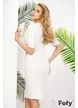 Rochie Fofy de ocazie ecru cu pliuri laterale material cu accesoriu auriu cu strassuri