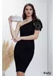 Rochie Fofy de ocazie neagra elegantă cu petale din paiete pe un umar