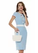 Rochie Fofy eleganta baby blue cu insertii albe si nasturi  tip floare