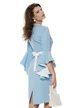 Rochie Fofy eleganta baby blue cu insertii albe si nasturi  tip floare si maneca clopotel