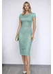 Rochie Fofy elegantă din dantelă verde mentă cu spate decupat și croi mulat feminin
