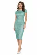 Rochie Fofy elegantă din dantelă verde mentă cu spate decupat și croi mulat feminin