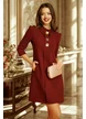 Rochie Fofy eleganta din stofa premium bordo cu accesorii sofisticate si guler elaborat