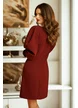 Rochie Fofy eleganta din stofa premium bordo cu accesorii sofisticate si maneci elaborate