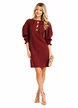 Rochie Fofy eleganta din stofa premium bordo cu accesorii sofisticate si maneci elaborate