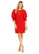 Rochie Fofy eleganta din stofa premium rosie cu accesorii sofisticate si maneci elaborate