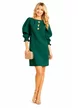 Rochie Fofy eleganta din stofa premium verde cu accesorii sofisticate si maneci elaborate