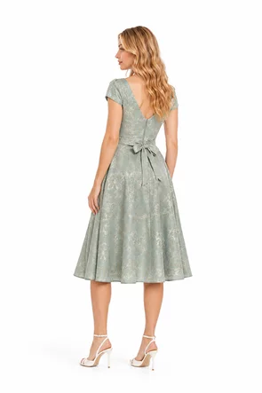 Rochie Fofy elegantă midi vernil cu imprimeu floral jacquard și decolteu în V