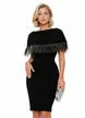 Rochie Fofy elegantă neagra cu volan  accesorizat  cu stasuri si pene