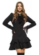 Rochie Fofy eleganta neagra cu volane jabou de dantela  si brosa detasabila