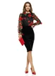 Rochie Fofy elegantă neagra  din catifea cu bust din voal cu flori 3d rosii
