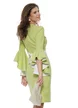 Rochie Fofy eleganta verde lime cu insertii albe si nasturi  tip floare si maneca clopotel